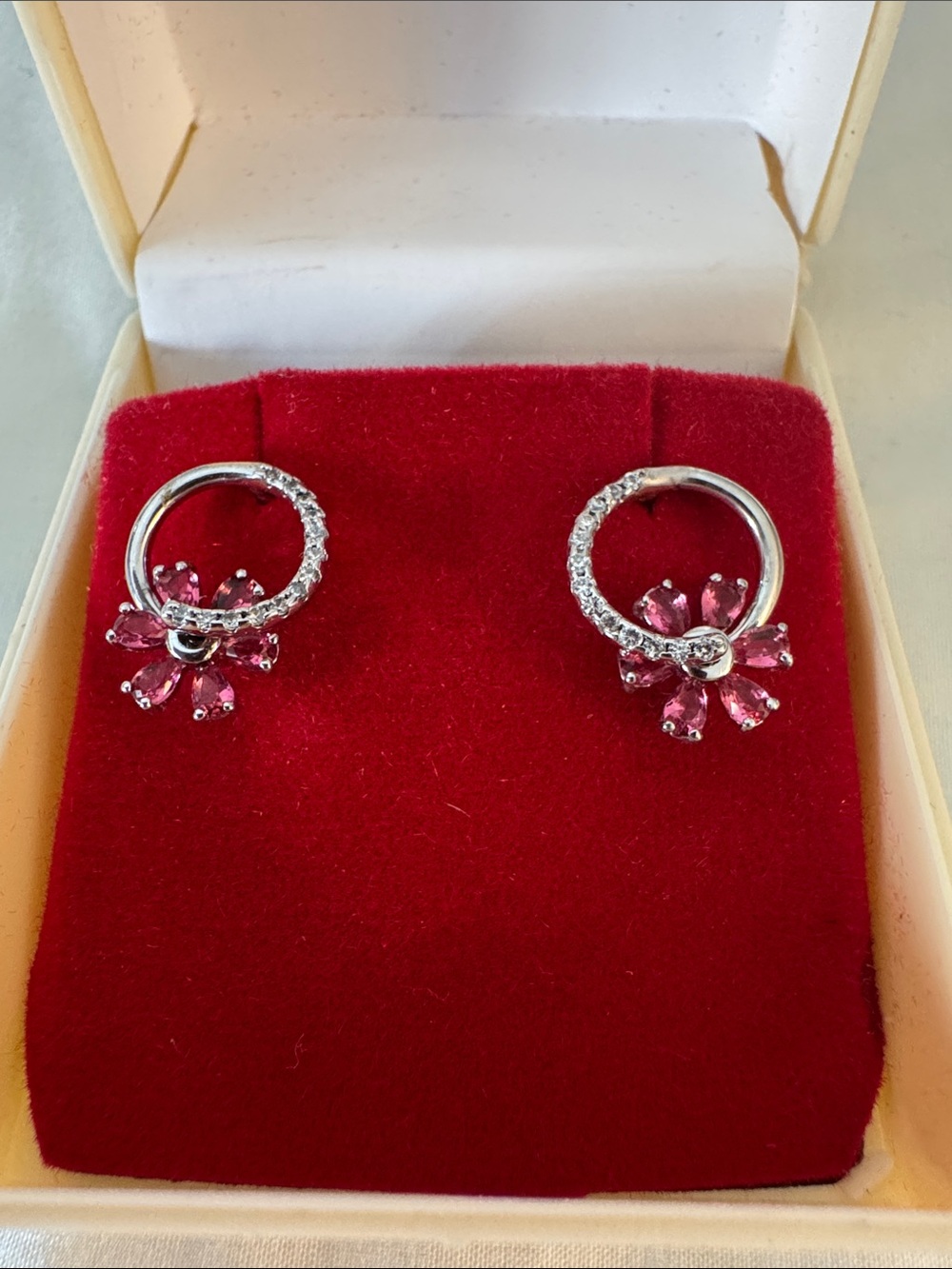 Pink Crystal Flower Stud Earrings - Women Jewelry